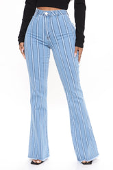 Valentina Stripe High Rise Flare Jeans - Mittelblaue Waschung