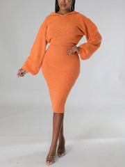 Strickpullover-Hoodie-Kleid