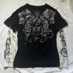 Langarm-T-Shirt mit Grafik im Punk-Patchwork-Stil