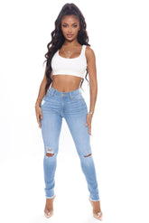 Out Of This World Luxe Stretch Skinny Jeans - Light Blue Wash Ins Street
