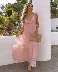Fathoms Below Verstellbares, gestuftes Maxikleid in Metallic-Optik – Rosé – ENDGÜLTIGER VERKAUF