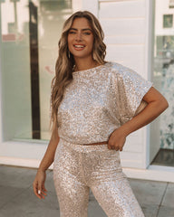 Wintour High Rise Paillettenhose - Champagner