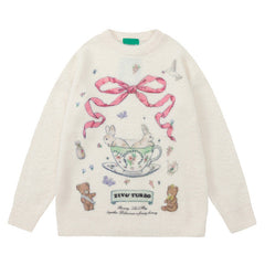 Oversize-Pullover mit ästhetischem Kaninchen-Print