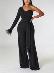 One Shoulder Solid Jumpsuit