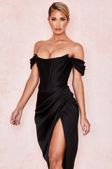 Drapiertes Maxikleid mit One-Shoulder-Handschuhen