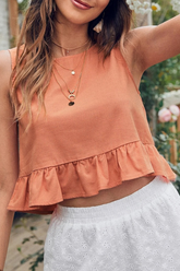 Solide Split Joint Volant O-Ausschnitt Tops