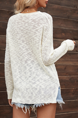 Einfarbiger Pullover mit Schlitz und V-Ausschnitt