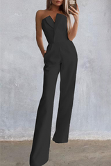 Solid Split Joint Strapless Boot Cut Jumpsuits Ins Street