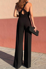 Solid Split Joint Square Collar Boot Cut Jumpsuits Ins Street