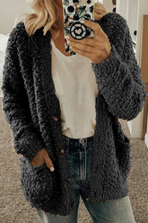 Einfarbige Cardigan-Oberteile mit geteiltem Kragen