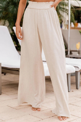 Solide Split Joint Loose High Waist Wide Leg Solid Color Bottoms