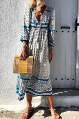 Print Split Joint V Neck Cake Skirt Dresses(4 colors) Ins Street