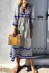 Print Split Joint V Neck Cake Skirt Dresses(4 colors) Ins Street