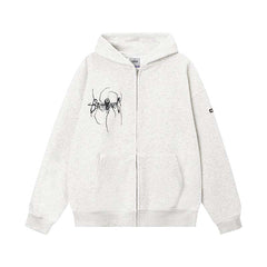 Oversize-Hoodie mit Reißverschluss und Spinnenstickerei