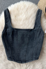 Denim Design Camisole Square Neck Zipper High Street Damen Tank Top
