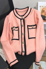 O-Ausschnitt Strickjacke Pullover Strickpullover