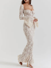 Vintage Creme Stilvolles Maxikleid aus Spitze