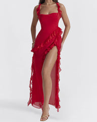 Romantisches, freizügiges Maxikleid mit Rüschen