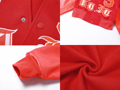 PU Patchwork Langarm Baseballjacken