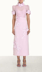 Midikleid aus Netzstoff mit Blumenapplikation