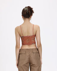 Aprikosenblatt-Korsett-Camisole mit Spitzenbesatz