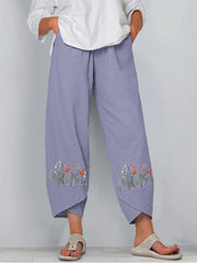Bedruckte Hose mit elastischer Taille und Taschen