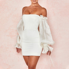 Villy – Figurbetontes Kleid mit Puffärmeln - Weiß