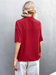 Button Down Lapel Collar Short Sleeve Shirt