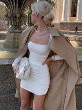 Slim Square-neck Pleated Long-sleeved Bodycon Dress