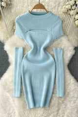 Set aus ausgehöhltem, kurzärmligem, gestricktem Minikleid mit Bündchen, zweiteilig