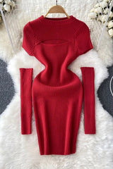 Set aus ausgehöhltem, kurzärmligem, gestricktem Minikleid mit Bündchen, zweiteilig