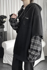Lockerer Hip-Hop-Hoodie mit karierten Ärmeln