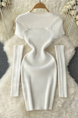 Set aus ausgehöhltem, kurzärmligem, gestricktem Minikleid mit Bündchen, zweiteilig