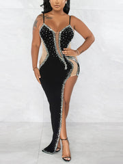 Ballkleider mit Strass-Netz und hohem Schlitz