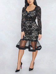 Midikleid mit Fischschwanz und Reißverschluss aus Spitze