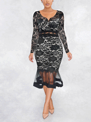 Midikleid mit Fischschwanz und Reißverschluss aus Spitze
