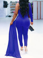 One Shoulder Solid Jumpsuit