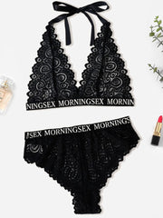 Plus Fat Lace Halter Suit Letters Perspective Lingerie