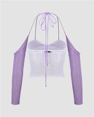 Lila-pflaumenfarbenes Häkeltop mit langen Ärmeln