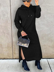 Kapuzenkleid mit schrägen Taschen und Kordelzug