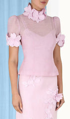 Midikleid aus Netzstoff mit Blumenapplikation