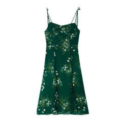 Grünes Midikleid mit Schnürung und Schlitz