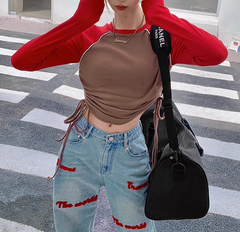 Vintage Raglan Langarm Crop Top