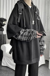 Lockerer Hip-Hop-Hoodie mit karierten Ärmeln