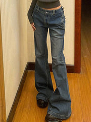 Vintage Distressed Low Rise Schlagjeans