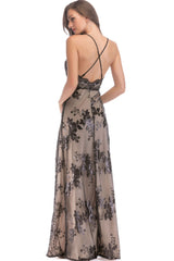 Maxi-Abend- und Partykleid mit Pailletten und Schlitz