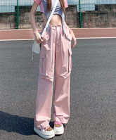 Gerüschte, rosa Cargohose mit geradem Bein