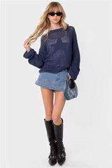 Lockerer Pullover mit Cut-Out-Sternen-Print