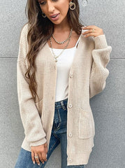 Solid Color v-neck Cardigan Knit Sweater
