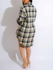 Langärmliges Hemdkleid mit Karomuster und Knöpfen